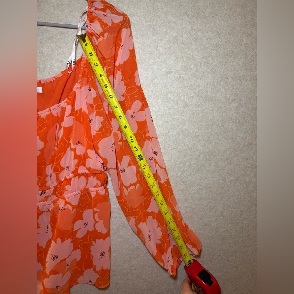 DR2 by Daniel Rainn Sheer Peasant Blouse Orange Pink Flower Design Size XXL - Picture 4 of 7